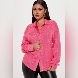 Women’s Sequin Oversized Hot Pink Shirt/Top
